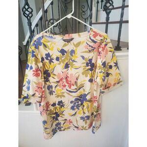 Lauren Ralph Lauren Peasant Top Women's Size 2XL Floral Bow Neckline